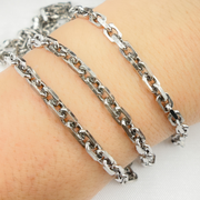 Oxidized Shinny Sterling Silver Rectangle Diamond Cut Heavy Cable